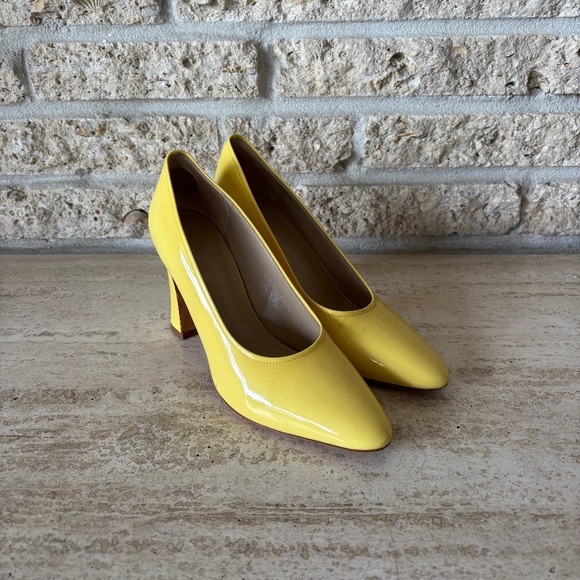 Maryam Nassir Zadeh Patent Yellow High Heels Pumps Size 7.5 MNZ Bertrand - Picture 1 of 10
